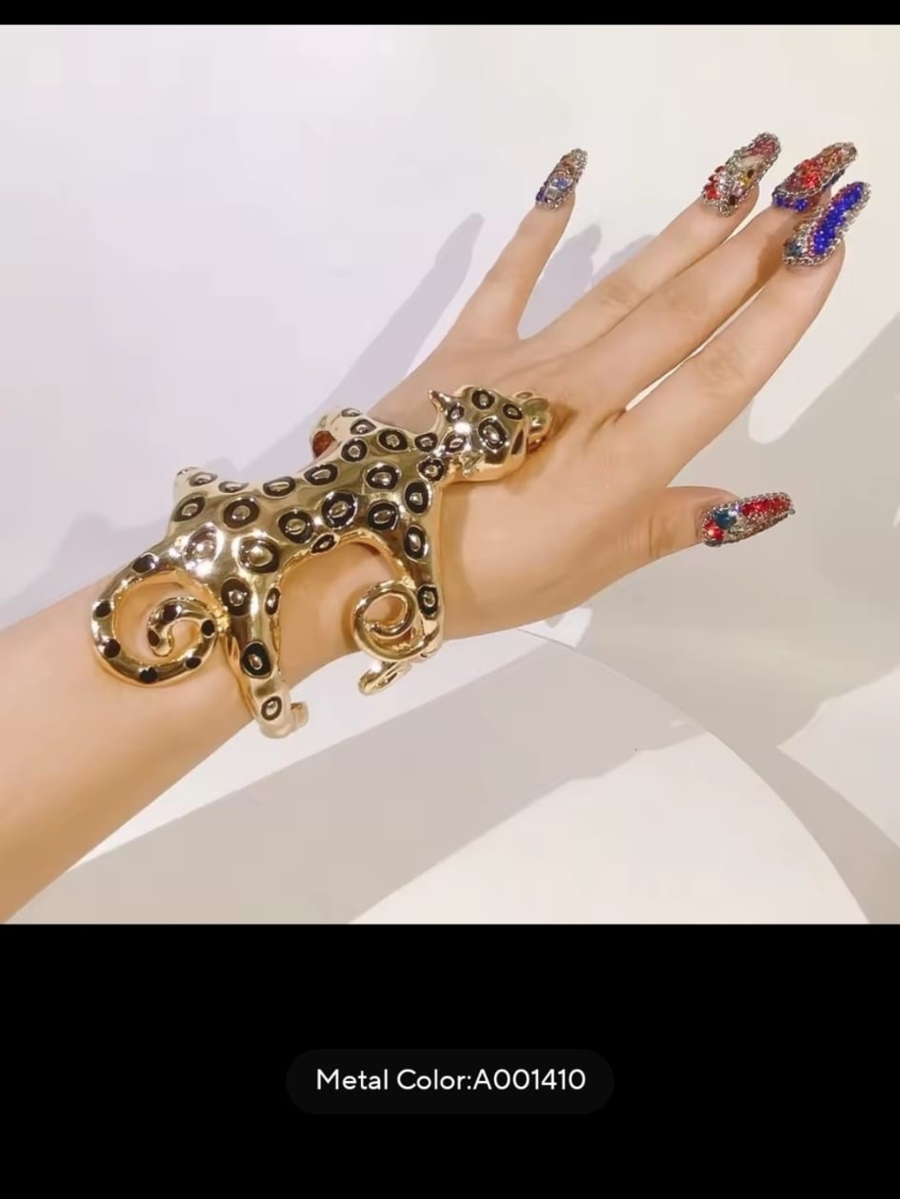 Gold Leopard Sculptural Cuff Bracelet - Statement Womens Jewelry
